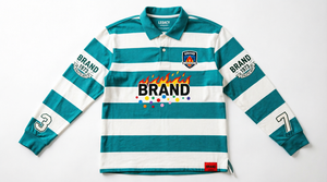 <b>Men's</b> Pink Striped Long Sleeve Polo Shirt With Flame Logo And Crest Patches Casual Wear - Product Image 6