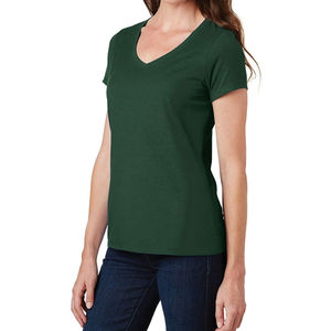 Camiseta de Punto Unisex con Cuello en V, Manga Corta, Color Sólido, Corte Regular, Informal, Invierno, 100% Algodón, Transpirable, Verde - Product Image 6