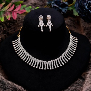 Premium Diamond Look Necklace Set CZ 22K Gold Plated Brass Adjustable Bridal Jewelry Elegant Women Necklace - Product Image 1