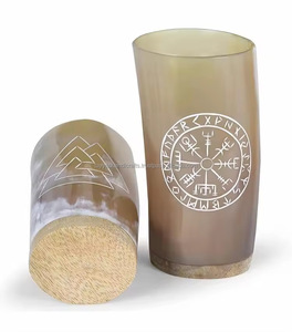 Viking fait à la main indien corne tasse Logo personnalisé court corne à boire bière gobelet en verre pour les fêtes mariages produit d'artisanat naturel - Product Image 3