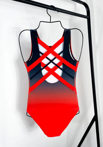 Maillot de Ballet Rojo de Satén sin Mangas para Niñas, con Paneles de Malla y Detalles de Pedrería, para Entrenamiento y Actuaciones, con Lazo - Product Image 4