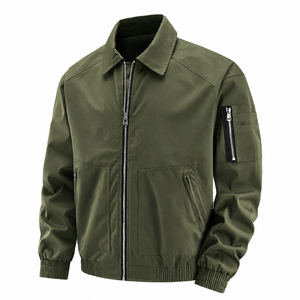 Blouson bomber noir pour homme en toile coupe-vent avec fermeture éclair, col rabattable, coupe droite, couleur unie, idéal pour l'automne - Product Image 5