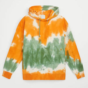 Sweat-shirt à capuche tie-dye pour homme, orange, vert, blanc, en polaire, imprimé tourbillon coloré, streetwear, vêtements personnalisés, vente en gros B2B - Product Image 1