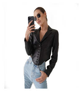 Women's Black Genuine Leather Moto Jacket Full Sleeve <b>Zipper</b> Closure Stand Collar Autumn Style - Product Image 1