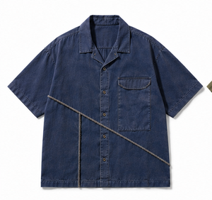 เสื้อเชิ้ตทำงานแขนสั้นทรงโอเวอร์ไซส์คุณภาพสูงสำหรับผู้ชาย - Product Image 1