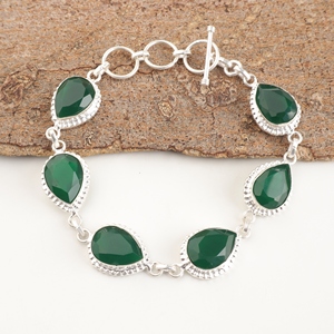 Pulsera y Cadena de Plata de Ley 925 con Corte de Pera para Mujer, Gema de Ónix Verde Natural Clásica con Engaste de Bisel, Venta al por Mayor - Product Image 4