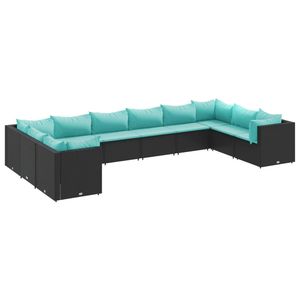 Conjunto de Muebles de Patio de 10 Piezas en Ratán Sintético Negro con Cojines, Elegante Colección de Muebles para Exteriores - Product Image 2