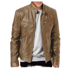 Most Selling Genuine Leather Coated Woven Stand Collar Men's <b>Slim</b> <b>Fit</b> Breathable High Quality Comfortable Stylish Hooded Front - Product Image 1