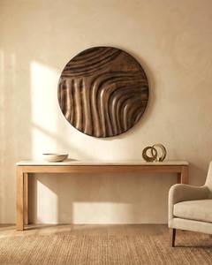 Décoration murale moderne, élégante, ronde, en bois, art mural de luxe pour maisons contemporaines, décoration murale suspendue haute. - Product Image 6