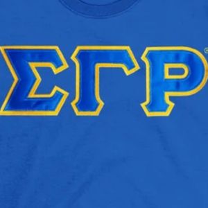 เสื้อยืดปักลาย Sigma Gamma Rho แบบเย็บสองชั้น แขนสั้น คอกลม ปักอักษรกรีก สีน้ำเงินรอยัล สำหรับผู้หญิง - Product Image 3