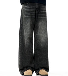 Jeans Baggy Homme Sur Mesure de Haute Qualité, Style Vintage Délavé à l'Acide, Coupe Droite Ample, Grande Taille, en Denim - Product Image 2