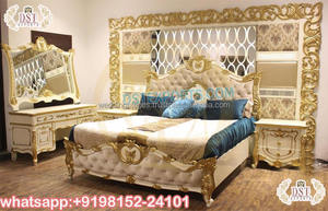 Cama Princesa con Tallado a Mano, Tamaño Personalizado, Color Personalizado, Juego de Muebles de Madera de Teca Moderna para Dormitorio Principal, Pulido Dorado - Product Image 6