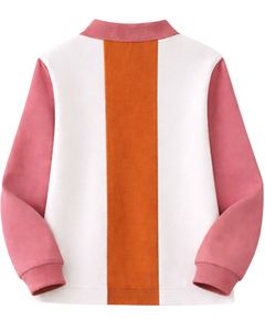 Customized <b>Women</b> <b>Quarter</b> <b>Zip</b> Sweatshirt Pink And Orange Color Block Rib Panel Fleece Pullover Casual Winter Warm Streetwear Top - Product Image 2