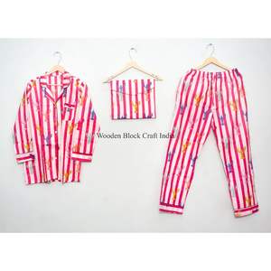 Conjunto de pijama informal indio suave 100% algodón con lindas rayas de escorpio, tela tejida con estampado de bloques, ropa de dormir, regalo para mujer - Product Image 1