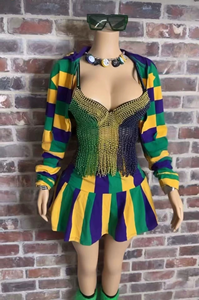 Razers Impex - Nuevo Conjunto Deportivo de Moda para el Mardi Gras, Conjunto de Dos Piezas para Mujer, Falda Plisada con Estampado a Rayas y Sudadera con Capucha - Product Image 4