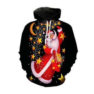 LAAL SPORTS Sudadera con capucha de manga larga Negro Rojo Papá Noel Frente Ropa de invierno Transpirable Diseño sostenible Lavado con capucha Volver - Product Image 1