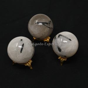 Sphère de pierre naturelle personnalisée en gros avec boules de cristal rutile blanc de guérison lignes dorées - Product Image 1