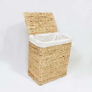 Panier à linge multifonctionnel écologique en jacinthe d'eau avec couvercle, style élégant pour organiser votre espace - Product Image 3