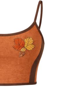 Burnt Orange Brown Women Camisole And Shorts Set Summer Two Piece Outfit Cotton Blend Crop Top <b>Leaf</b> Print Drawstring Shorts - Product Image 3