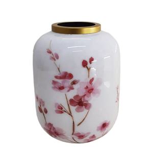 Vase à fleurs en métal avec autocollant en forme d'anneau, en laiton émaillé couleur or, style américain, vase de table pour la décoration de la maison et centre de table - Product Image 2