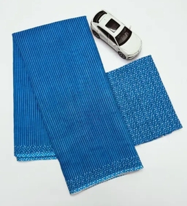 Sari en coton et lin rayé bleu marine pour femme KV avec pallu élégant et chemisier non cousu - Product Image 4