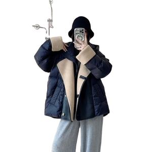 Veste en duvet à revers en laine d'agneau pour femmes manteaux courts vêtements d'extérieur pour femmes manteau d'hiver épais - Product Image 1