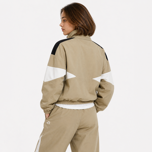 Women’s Beige Color Block Track Men's <b>Jackets</b> Wholesale <b>Lightweight</b> Zip Up Sportswear Training Windbreaker Set OEM Manufacturer - Product Image 6