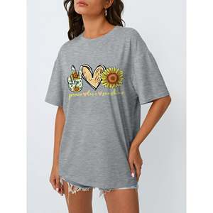 OEM Casual Oversized Women's <b>Graphic</b> <b>Tee</b>-Loose Fit Neck T-Shirt Graffiti Print 100% Cotton Breathable Eco-Friendly Summer - Product Image 1