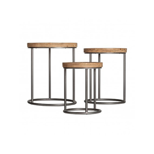 Tables basses gigognes modernes, industrielles, écologiques, faites à la main, légères, avec dessus en bois et cadres métalliques pour le mobilier de salon - Product Image 2