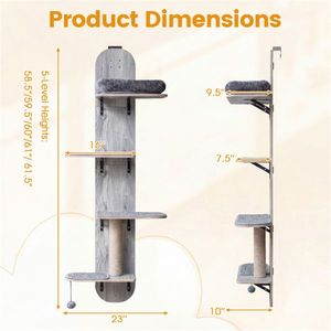 5-<b>Level</b> Height Adjustable 4-Tier Climber Door Hanging Cat Tree for Apartments Grey Scratcher & Tree Product - Product Image 3