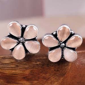 Pendientes de botón bohemios con flor de gema de melocotón, engaste de latón chapado en plata antigua, joyería de moda para mujer, para compromiso - Product Image 4