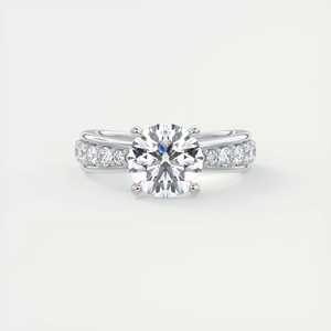 Bague de fiançailles solitaire à tige fendue avec diamant rond de laboratoire de 2,80 carats et pavé cintré en or blanc 14 carats - Product Image 3