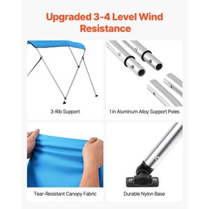 Tendalino Bimini per Barche a 3 Archi in Poliestere 600D con Telaio in Lega di Alluminio, Impermeabile, Parasole, Tettuccio per Barche con Vano Portaoggetti - Product Image 3