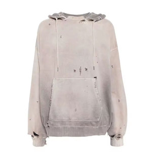 High Quality Custom Streetwear Hoodie Distressed Wash Cotton Fleece Oversized OEM ODM Supplier - Product Image 1
