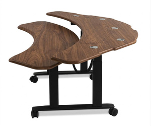 Modern DIY Black Curved Metal Freestanding Standing Desk Dual Monitor <b>Workstation</b> Ergonomic for <b>Office</b> Trading Studio - Product Image 3