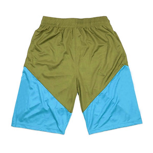 Shorts de sport pour hommes, violet et jaune, à blocs de couleur, séchage rapide, taille élastique, design géométrique à empiècements, taille mi-haute, en polyester tricoté - Product Image 6