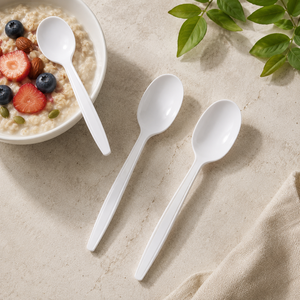 Cuillère en plastique jetable avec logo personnalisé, matériau PP blanc, style simple, utilisation pour les fêtes, emballage en vrac, qualité alimentaire, sûre et hygiénique - Product Image 5