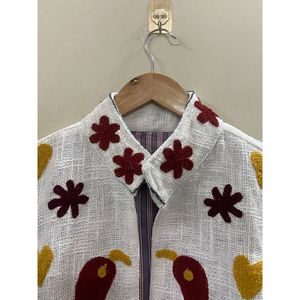 Hand Embroidered Cotton SUZANI TNT <b>Jacket</b> Women <b>Mandarin</b> <b>Collar</b> Full Sleeve Geometric Bird Pattern Eco-Friendly Prairie Chic - Product Image 3