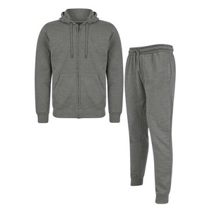 Survêtement gris à capuche pour homme, fermeture éclair intégrale, coupe décontractée, avec poches latérales, vêtement d'automne, 100% coton, couleur unie - Product Image 1