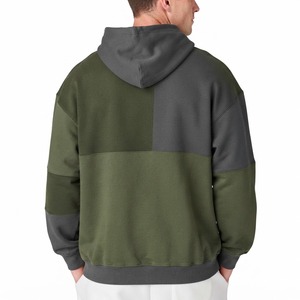 Sudadera con Capucha para Hombre, Verde Oscuro, con Bloques de Color, Corte Holgado, Informal, para Otoño, Manga Larga, Tejido con Parches - Product Image 2