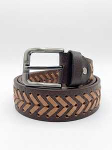 Cinturón de Cuero Trenzado a Mano para Hombre, Color Marrón, con Hebilla de Latón Antiguo, Estilo Occidental Informal Vintage - Product Image 3