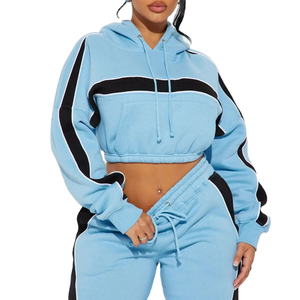 Survêtement à capuche pour femme, bleu clair, avec blocs de couleur, coupe ample, longueur intégrale, avec poches latérales, style streetwear, pour le printemps - Product Image 3