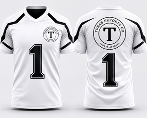TURAB EXPORTS CO Men Soccer Jersey V-Neck Short Sleeve Moisture Wicking Sublimated Print Team Number 1 <b>White</b> <b>Black</b> Adults Front - Product Image 1