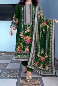 Traje de Muselina de 3 Piezas de Alta Calidad, Estampados Florales Vibrantes, Traje Salwar con Dupatta, Anarkali, Kurta, Pantalón y Vestido Largo - Product Image 3