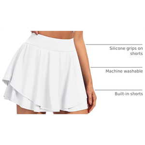 Best Selling Sports Skirt Women's <b>White</b> Tennis Skirt Elastic Waist Moisture Wicking Breathable Quick Dry Solid Color Sport Wear - Product Image 2