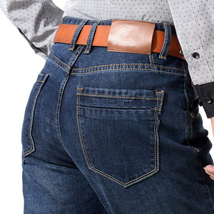 Jeans en denim extensible pour hommes, personnalisés en gros (OEM), avec logo thermocollé, taille haute, couleur unie, également disponibles pour femmes - Product Image 6