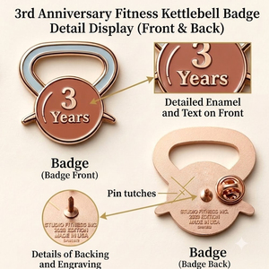 Broches en émail métalliques personnalisées pour le Pilates, le yoga et le fitness, badges commémoratifs mignons pour les anniversaires de club de gym, médailles, broches - Product Image 4