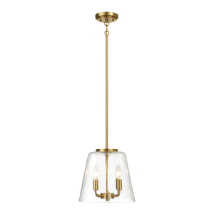 Lampadario a Sospensione Soiree a Quattro Candele in Ottone Satinato con Vetro Trasparente, Elegante Lampadario e Luci Pendenti - Product Image 4