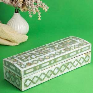 Boîte de rangement en nacre verte et blanche pour chambre à coucher, boîtes de rangement décoratives, boîte à bijoux en bois sculpté oriental, rectangulaire - Product Image 1