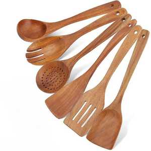 12 Piece Wooden Kitchen <b>Utensil</b> Set <b>Holder</b> Non-Stick Safe Lightweight High Heat Resistant Sustainable Spatula Spoon Cookware - Product Image 4